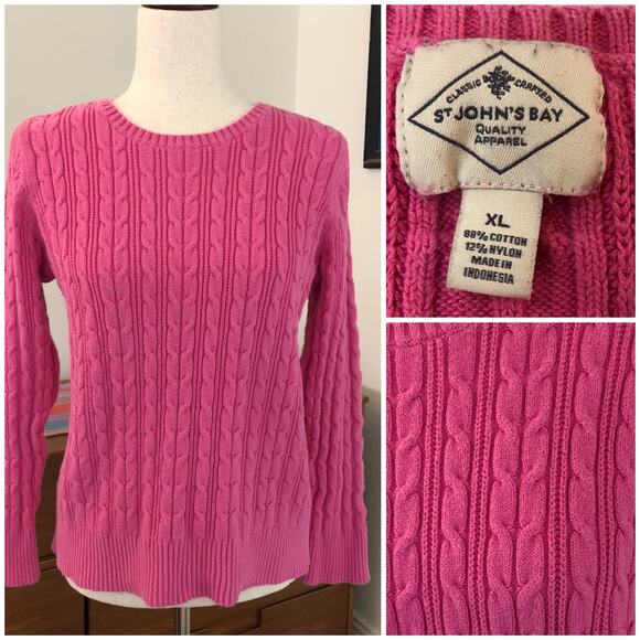Vintage Pink Cable Knit Sweater St Johns Bay Tag XL (Fits L) Preppy 90s Y2K - Picture 1 of 9